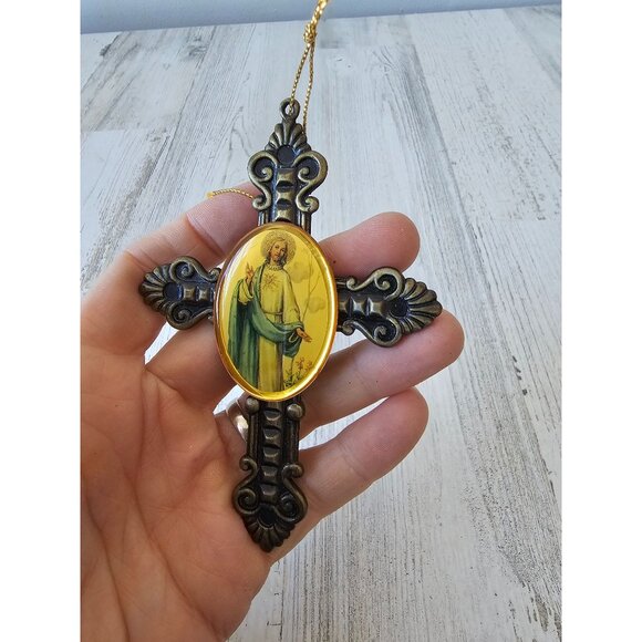 Vintage Jesus cross ornament gold brass religious Xmas tree - Picture 7 of 7